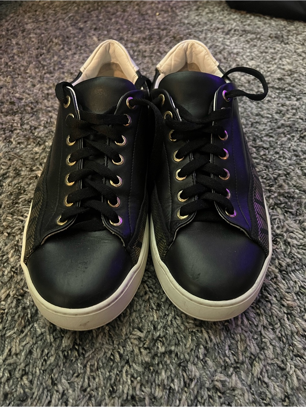 Versace Collection Black Leather Low-Top Sneakers with White Sole